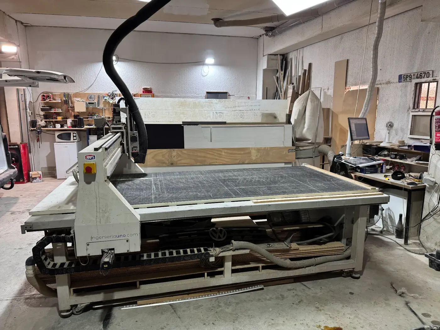 The CNC router in the CNC Tarifa workshop in Polígono La Vega, Tarifa